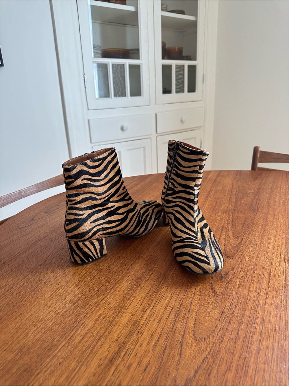 MAGUIRE Zebra Print Ankle Boots - Black and Tan
